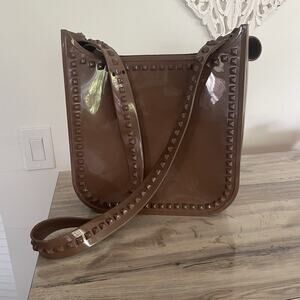 Carmen Sol Nude Brown Large Fico Jelly Crossbody Messenger Bag Studded